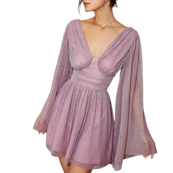 Amy Enjoy Life AEL Purple Glitter Sparkle Bell Sleeve Fairy Dress Open Back - Picture 1 of 12